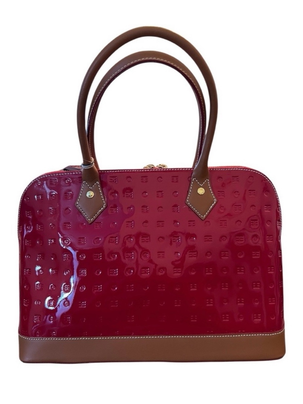 Arcadia Red Patent Satchel with Brown Trim - Picture 2 of 4